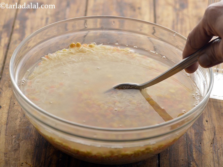 Step 7 – Mix well and soak the rice and dals for 15 minutes. Don&rsquo;t forget to cover …