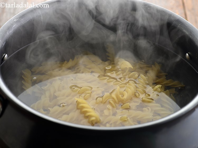 Step 5 – Add the pasta to the boiling water and stir once.