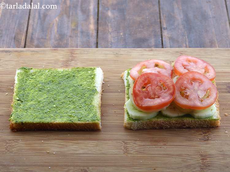 Step 26 – Arrange 4 tomato slices. Use tomatoes that are red in colour and firm, cut them …