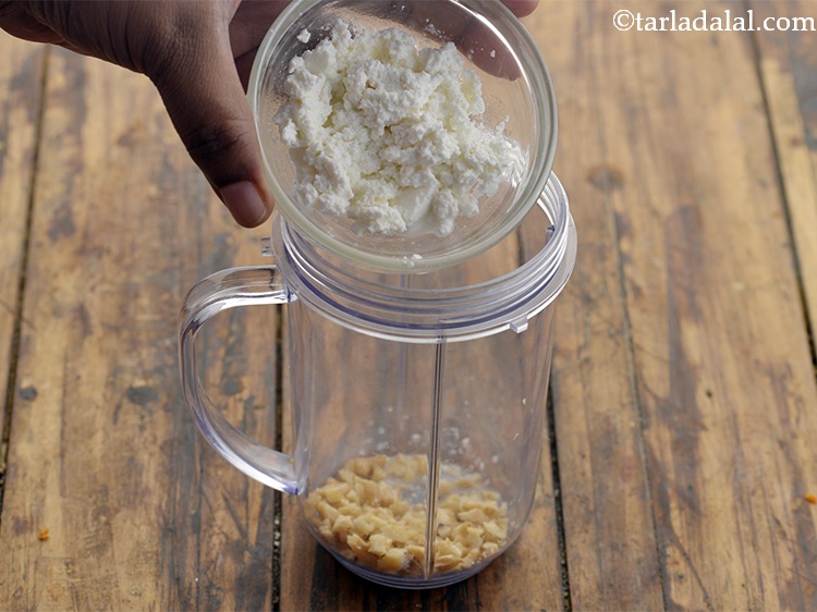 Step 13 – Crumble the paneer with your fingers and add it to the jar.