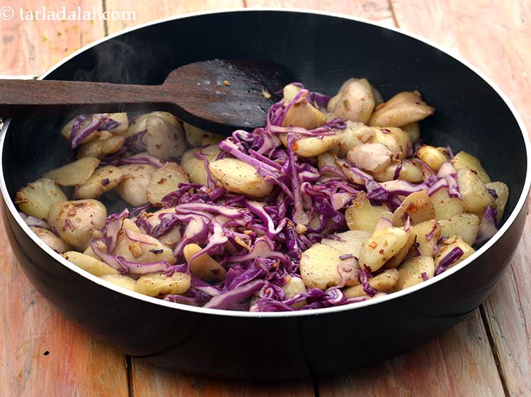 Step 21 – Mix <strong>red cabbage stir fry</strong> gently and cook on a medium flame for 1 minute, …