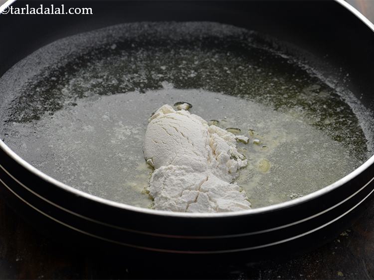 Step 3 – Once the butter has melted, add the plain flour. &nbsp; &nbsp;