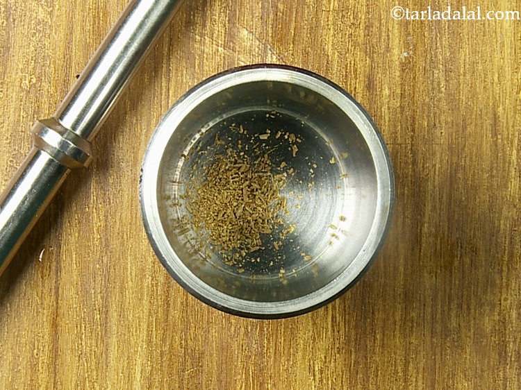 Step 8 – Meanwhile, in a mortar pestle, take around &frac14; tsp of cumin seeds and coarsely crush …