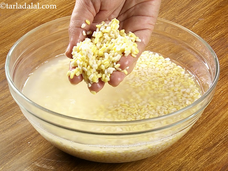 Step 10 – The moong dal and urad dal will look like this after soaking for 3 hours.