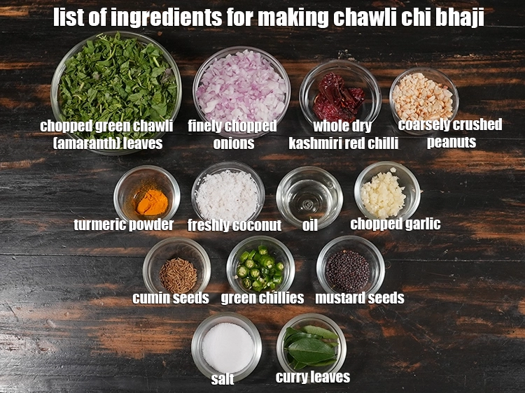 Step 2 – <p><i><u>See the below image of list of ingredients for making chawli chi bhaji recipe.</u></i></p>