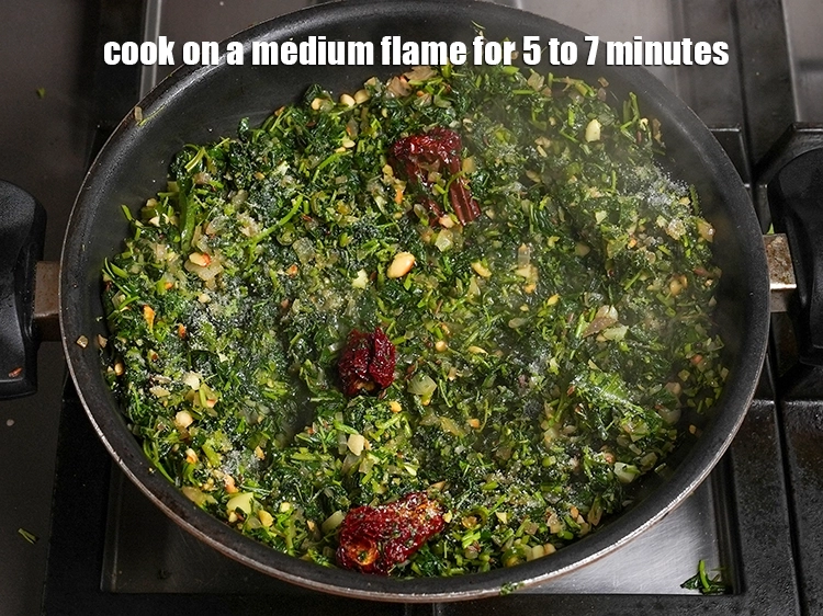 Step 18 – <p>Cook on a medium flame for 5 to 7 minutes, while stirring occasionally.</p>
