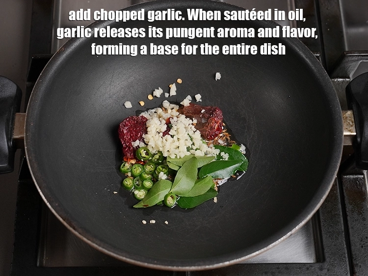 Step 9 – <p>Add 2 tbsp chopped garlic. When sautéed in oil, garlic releases its pungent aroma and …