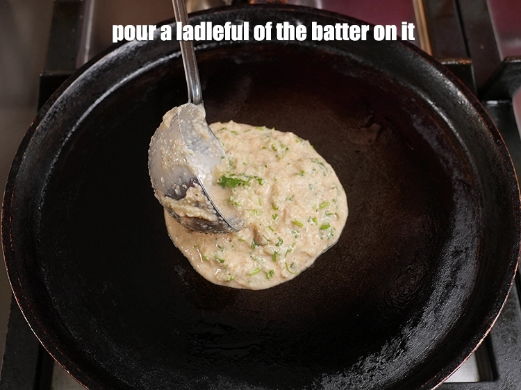 Step 10 – <p>Pour a ladleful of the batter on it.</p>