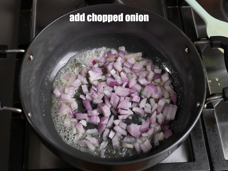 Step 2 – <p>When the butter melts, add the onions to the pan.</p>