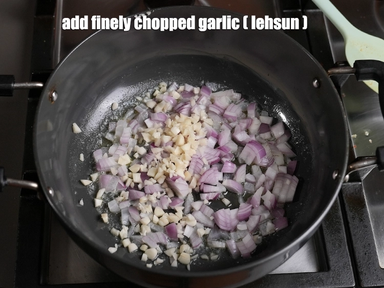 Step 3 – <p>Now add the finely chopped garlic to this. Onion and garlic are the basic flavor …