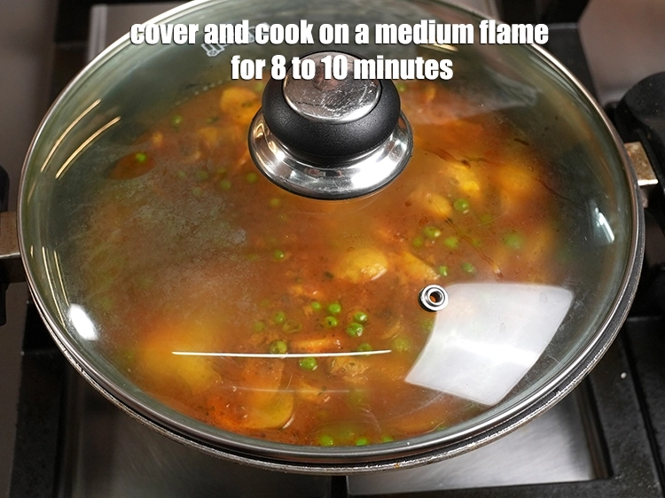 Step 33 – <p>Cover and cook on a medium flame for 8 to 10 minutes.</p>