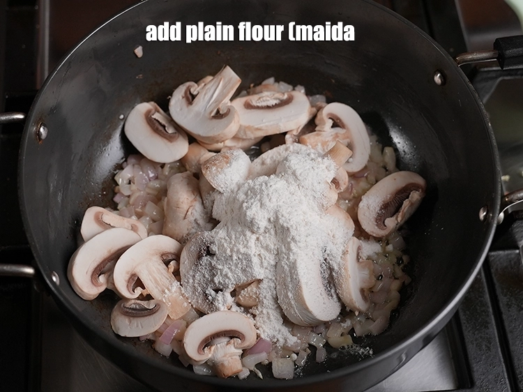 Step 6 – <p>Now add the plain flour. Butter and plain flour when cooked together forms a roux, …