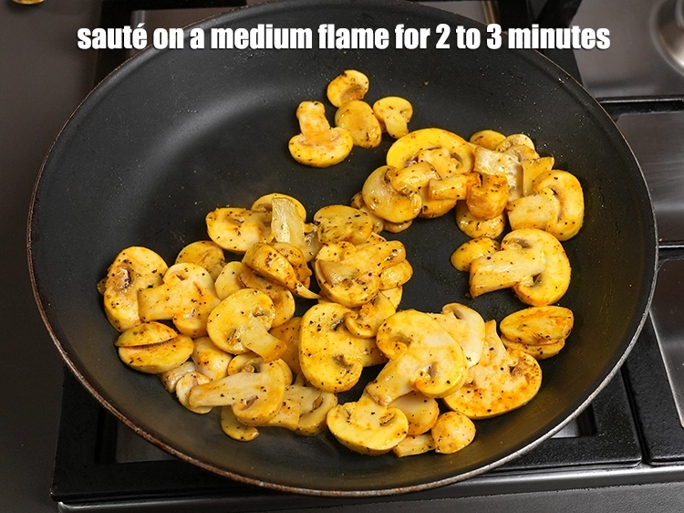 Step 34 – <p>Sauté the mushrooms in a little oil until they release their moisture and start to …