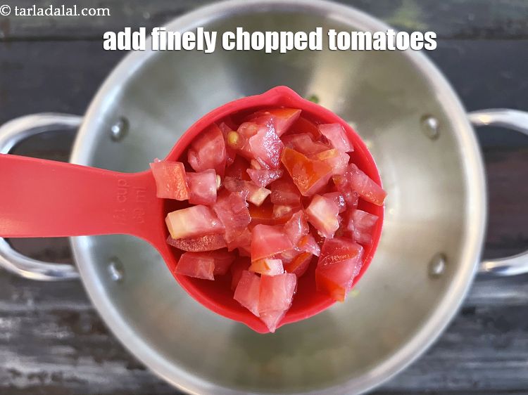 Step 13 – <p>Add 1/4 cup&nbsp;finely&nbsp;<a href="glossary-chopped-tomatoes-779i">chopped tomatoes</a>. You can also de-seed the tomatoes.</p>
