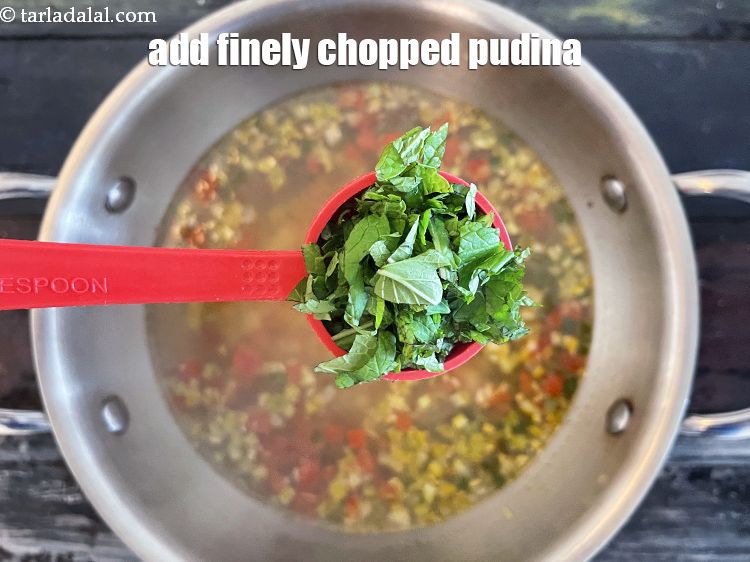 Step 19 – <p>Add 2 tbsp&nbsp;finely chopped fresh&nbsp;<a href="glossary-mint-leaves-pudina-phudina-521i">mint leaves (pudina)</a> for freshness.</p>