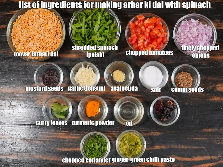 Step 2 – <p><i><u>See the below image of list of ingredients for making arhar ki dal with spinach …