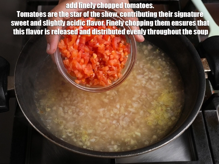 Step 15 – <p>Add ¾ cup finely chopped tomatoes. Tomatoes are the star of the show, contributing their …