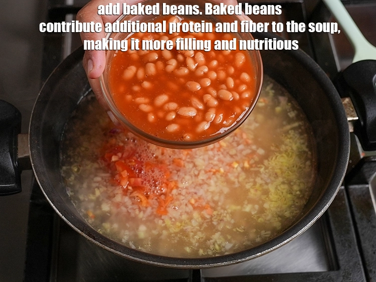 Step 16 – <p>Add 1 cup <a href="https://www.tarladalal.in/glossary-baked-beans-177i"><u>baked beans</u></a>. Baked beans contribute additional protein and fiber to the …