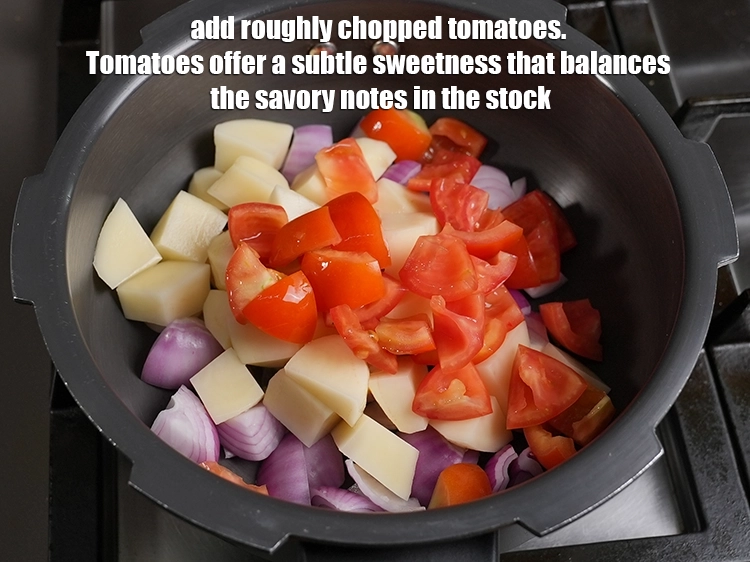 Step 3 – <p>Add 1 cup roughly chopped <a href="https://www.tarladalal.in/glossary-tomatoes-tamatar-639i"><u>tomato</u></a>. Tomatoes offer a subtle sweetness that balances the …