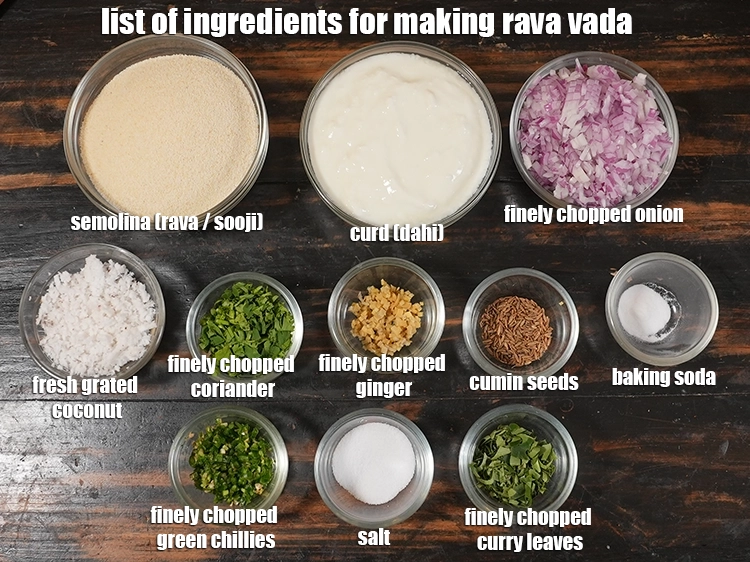 Step 26 – <p><strong>what is rava vada made of?</strong> <i><u>See the below image of list of ingredients for …
