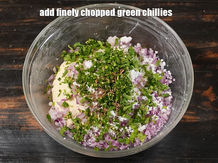 Step 9 – <p>Add 1 1/2 tsp&nbsp;finely&nbsp;<a href="https://www.tarladalal.com/glossary-chopped-green-chilli-820i">chopped green chillies</a>.</p>