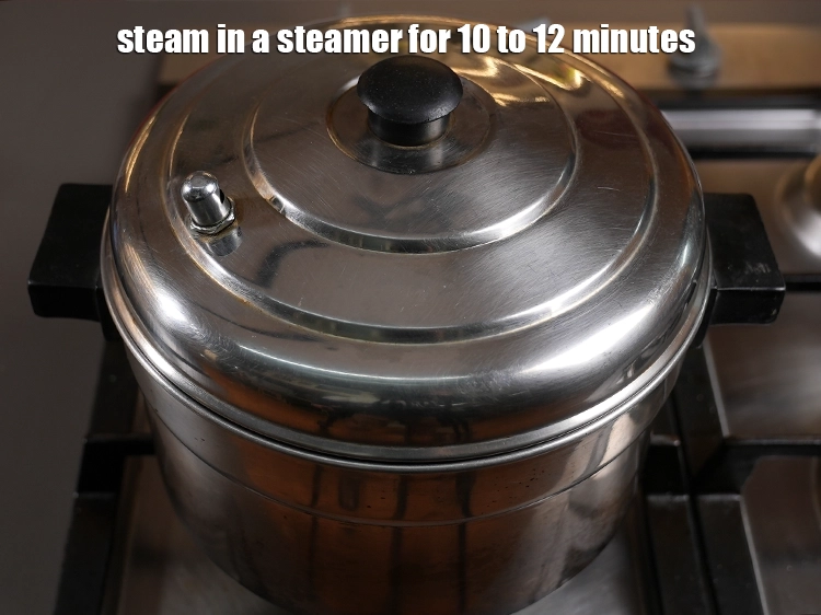 Step 12 – <p><span style="background-color:rgb(255,255,255);color:rgb(0,0,0);">Steam in a steamer for 10 to 12 minutes or till the rajma dhoklas …