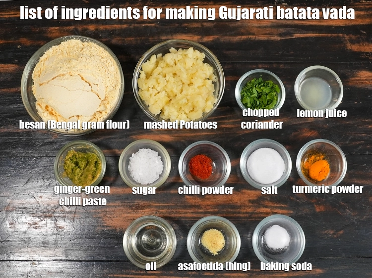 Step 2 – <p><i><u>See the below image of list of ingredients for making </u><strong><u>Gujarati batata vada.</u></strong></i></p>