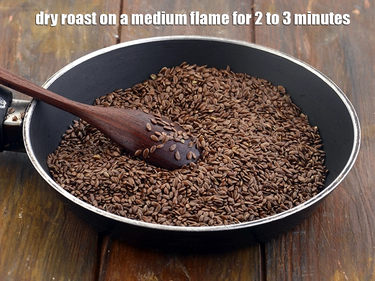 Step 4 – <p>Dry roast <strong>flax seeds</strong> on a medium flame for 2 to 3 minutes. Make sure …