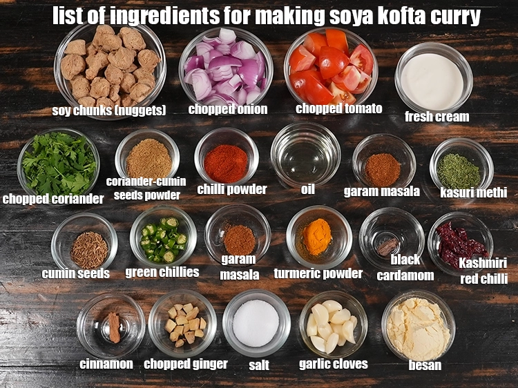 Step 3 – <p><i><u>See the below image of list of ingredients for making soya kofta curry recipe.</u></i></p>