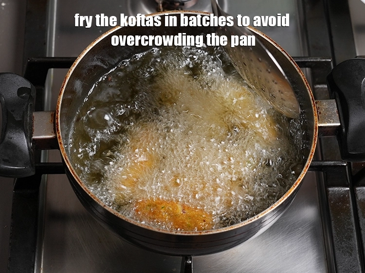 Step 43 – <p>Fry the koftas in batches to avoid overcrowding the pan. Overcrowding will lower the oil …