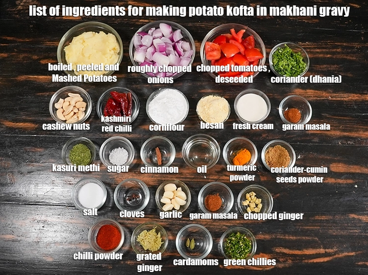 Step 2 – <p><i><u>See the below image of list of ingredients for making potato kofta in makhani gravy …