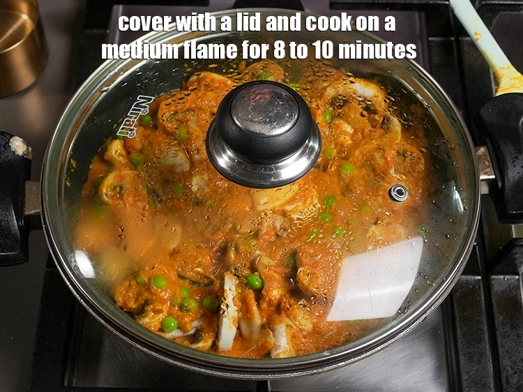 Step 32 – <p>Cover with a lid and cook on a medium flame for 8 to 10 minutes, …