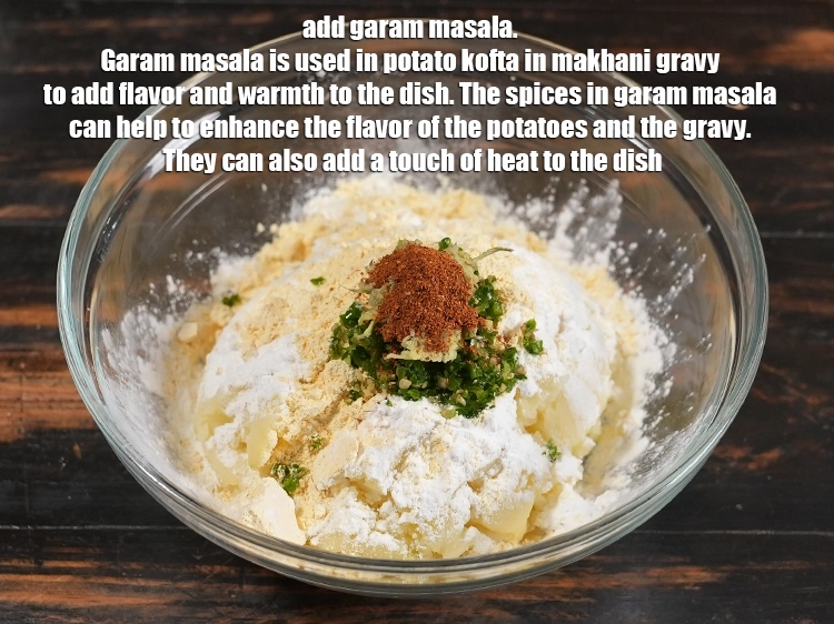 Step 8 – <p>Add ¼ tsp garam masala. Garam masala is used in potato kofta in makhani gravy …