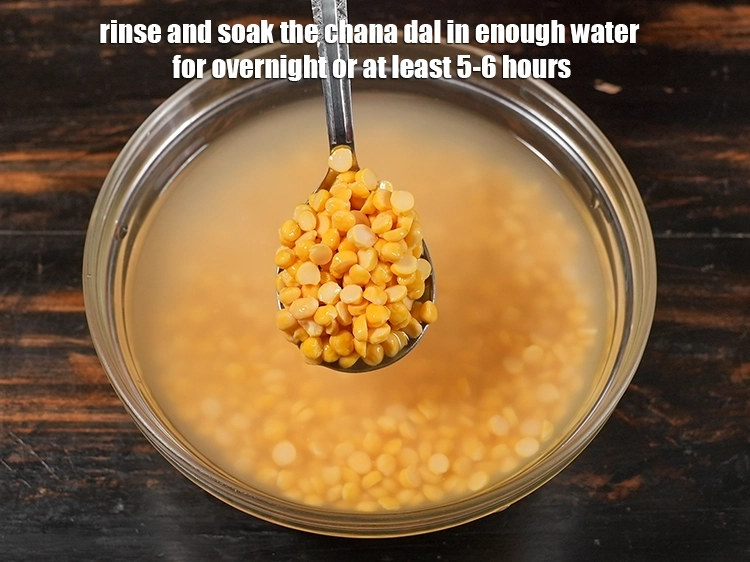 Step 6 – <p>For making the <strong>cabbage vada</strong> batter, rinse and soak the chana dal in enough water …