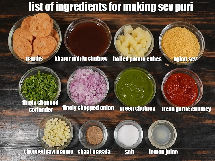 Step 17 – <p><strong>what is sev puri made of?</strong> &nbsp;<i><u>See the below image of list of ingredients for …
