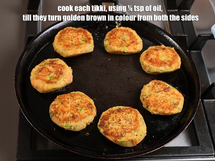 Step 25 – <html><head><meta charset="UTF-8"> </head><body><p>Cook each tikki, using ¼ tsp of oil, till they turn golden brown …