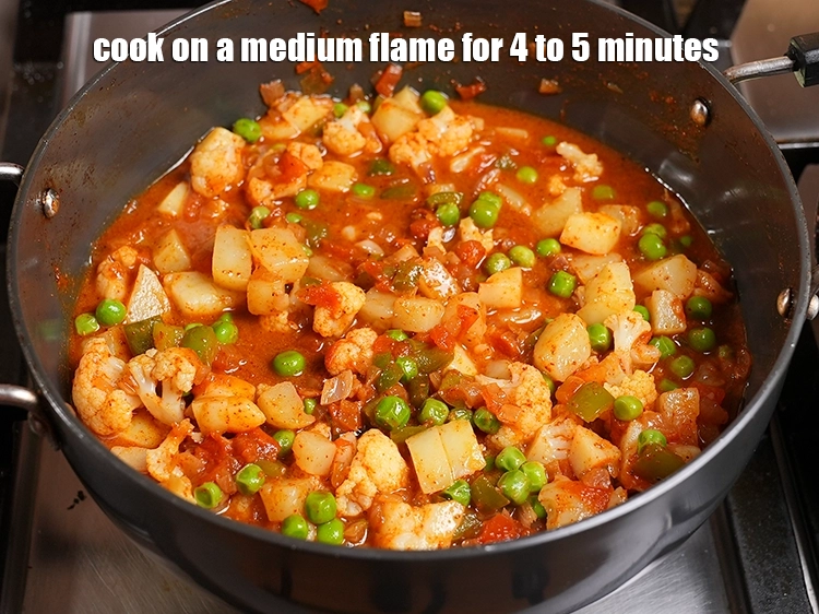 Step 23 – <p><span style="background-color:rgb(255,255,255);color:rgb(0,0,0);">Mix well and cook on a medium flame for 4 to 5 minutes.</span></p>