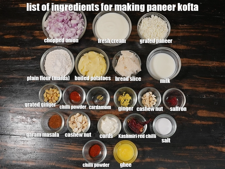 Step 37 – <p><strong>What is paneer kofta made of?</strong></p><p><i><u>See the below image of list of ingredients for making …