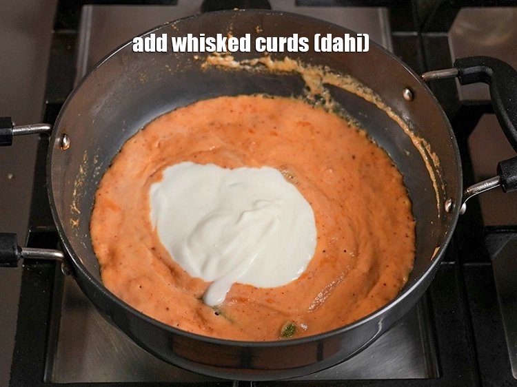 Step 28 – <p><span style="background-color:rgb(255,255,255);color:rgb(0,0,0);">Add the 1/2 cup </span><a href="https://www.tarladalal.in/glossary-curd-dahi-yogurt-yoghurt-383i#ing_3131"><u>whisked curds (dahi)</u></a><u>.</u></p>