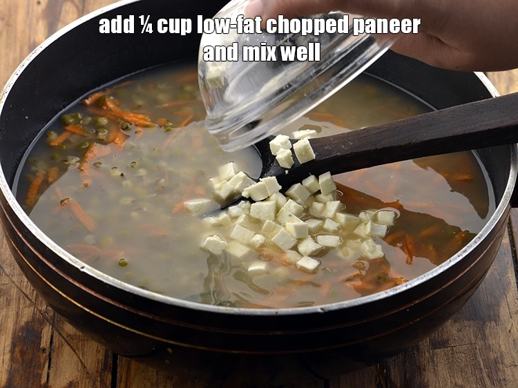 Step 18 – <p>Add the&nbsp;¼ cup low-fat chopped paneer and mix well.</p>