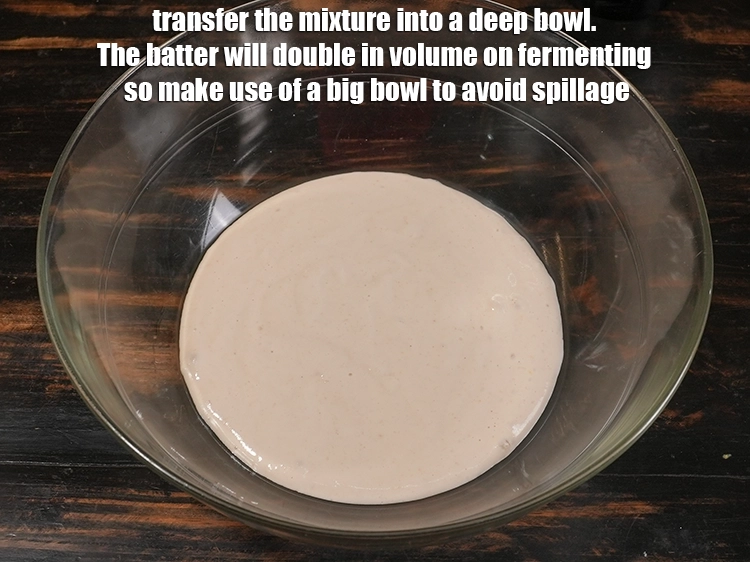 Step 7 – <p>Transfer the mixture into a deep bowl. The batter will double in volume on fermenting …