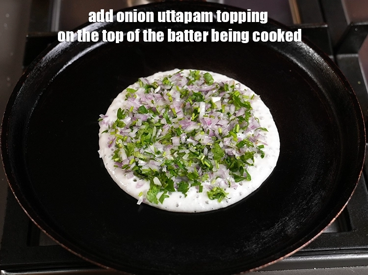 Step 40 – <p><span style="background-color:rgb(255,255,255);color:rgb(0,0,0);">Add 1/7th of the onion uttapam topping on the top of the batter being …