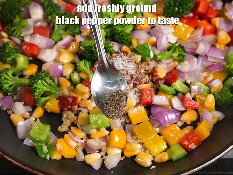 Step 13 – <p>Add <a href="https://www.tarladalal.in/glossary-freshly-ground-black-pepper-kalimirch-powder-kali-mirch-ka-powder-567i"><u>freshly ground black pepper (kalimirch)</u></a> to taste.&nbsp;</p>