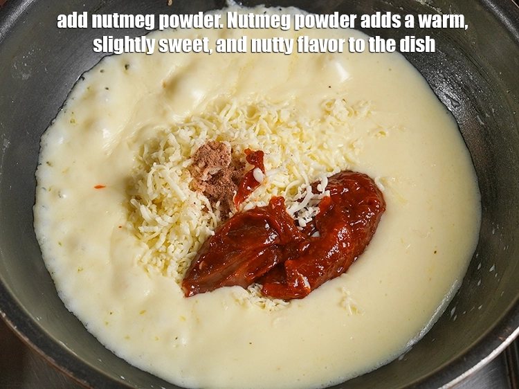 Step 22 – <p><span style="background-color:rgb(255,255,255);color:rgb(0,0,0);">Add ¼ tsp </span><a href="https://www.tarladalal.in/glossary-nutmeg-jaiphal-468i#ing_3327"><u>nutmeg (jaiphal) powder</u></a><span style="background-color:rgb(255,255,255);color:rgb(0,0,0);">. Nutmeg powder adds a warm, slightly …