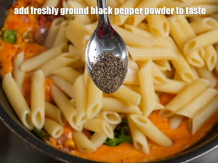 Step 27 – <p><span style="background-color:rgb(255,255,255);color:rgb(0,0,0);">Add </span><a href="https://www.tarladalal.in/glossary-freshly-ground-black-pepper-kalimirch-powder-kali-mirch-ka-powder-567i"><u>freshly ground black pepper (kalimirch)</u></a><span style="background-color:rgb(255,255,255);color:rgb(0,0,0);"> to taste.</span></p>