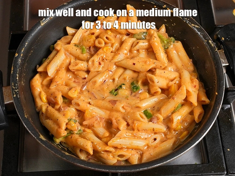 Step 28 – <p><span style="background-color:rgb(255,255,255);color:rgb(0,0,0);">Mix well and cook on a medium flame for 3 to 4 minutes.</span></p>