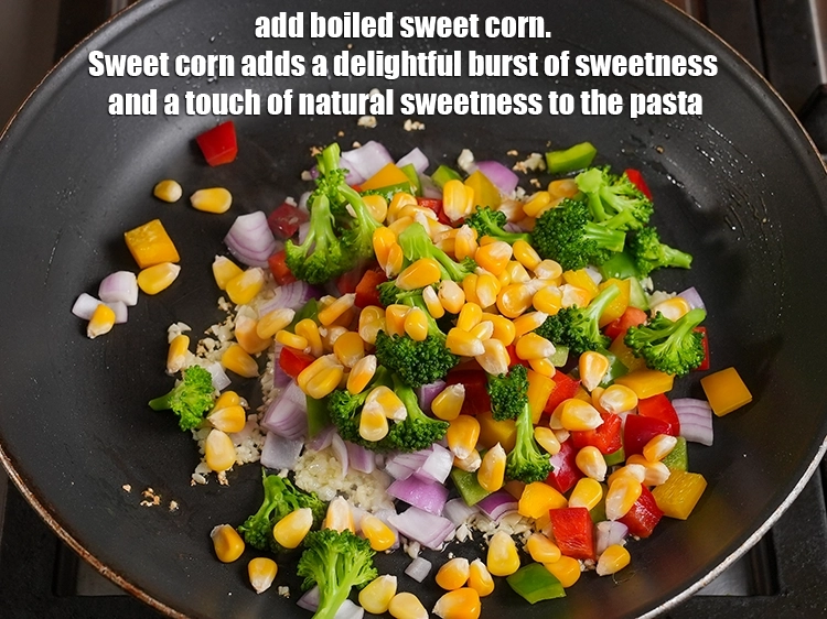 Step 7 – <p>Add ¼ cup <a href="https://www.tarladalal.in/glossary-sweet-corn-kernels-makai-ke-dane-156i#ing_2309"><u>boiled sweet corn kernels (makai ke dane)</u></a>. Sweet corn adds a …