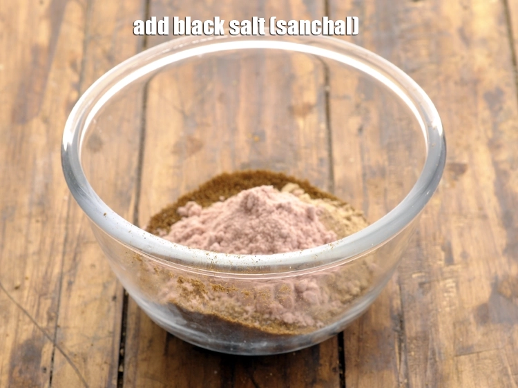 Step 10 – <p>Add black salt. Kala namak or sanchal provides the chaat masala with that classic chatpata …