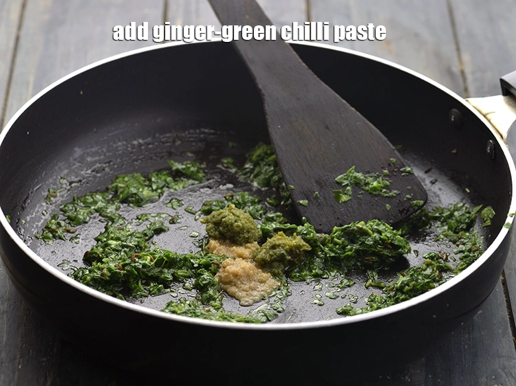 Step 13 – <p>Add the ginger-green chilli paste. You can also make use of finely chopped ginger-green chillies.</p>