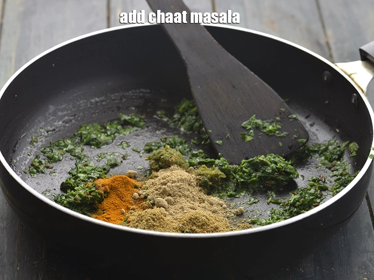 Step 15 – <p>Add the <a href="https://www.tarladalal.com/Chaat-Masala-Homemade-Chaat-Masala-Recipe-164r">chaat masala</a>. You can substitute it with <a href="https://www.tarladalal.com/Dry-Mango-Powder-Amchur-Powder-33384r">amchur powder</a>, <a href="https://www.tarladalal.com/glossary-pomegranate-powder-1221i">anardana …